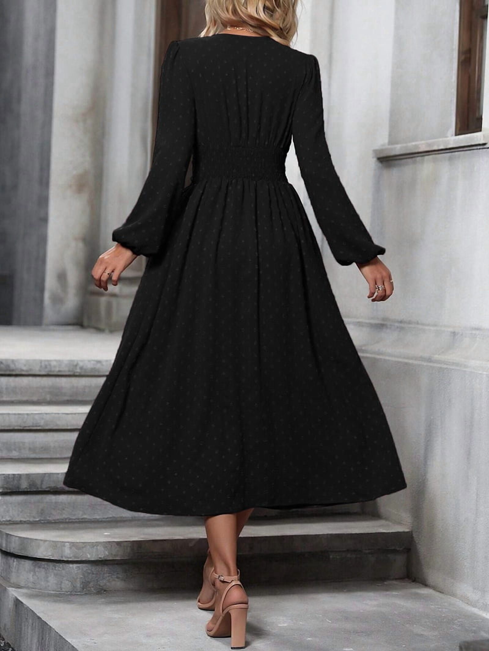 Women's Long Sleeve Surplice Maxi Dress in Black (photo 4)