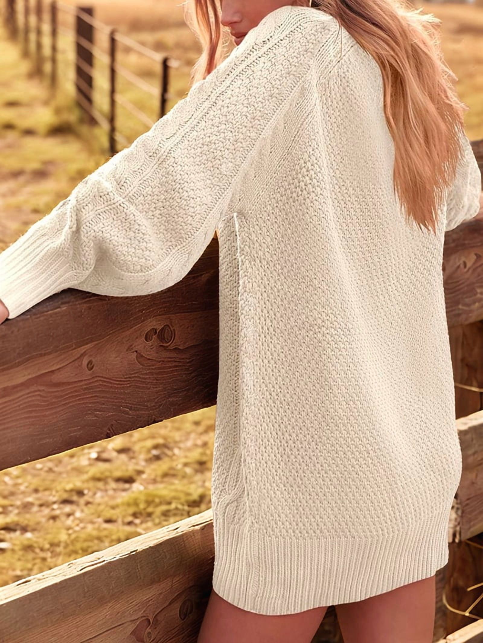 Women's Oversized Chunky Cable Knit Sweater Dress in Apricot (photo 7)