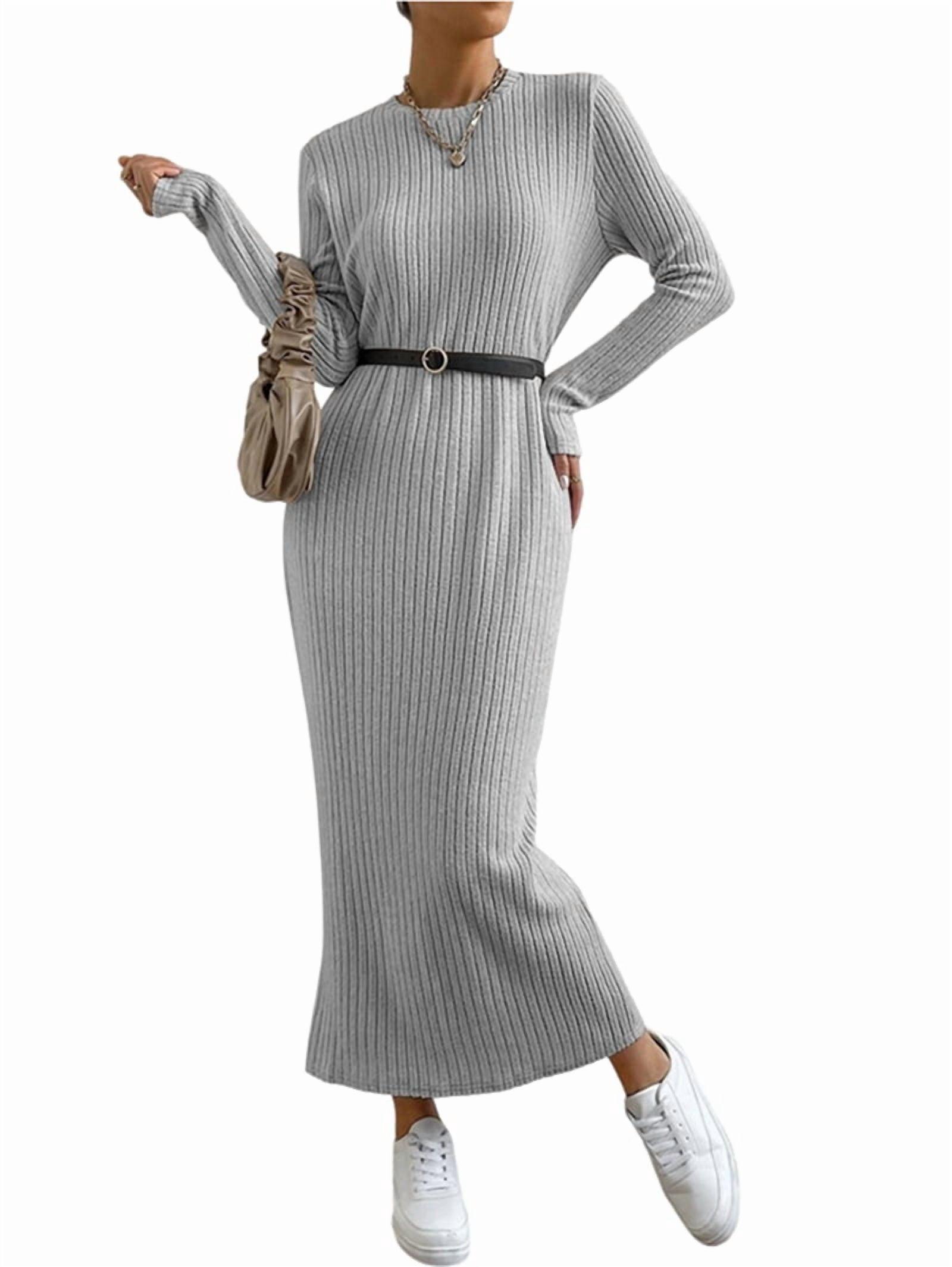 Women's Ribbed Knit Maxi Sweater Dress in Gray (photo 3)
