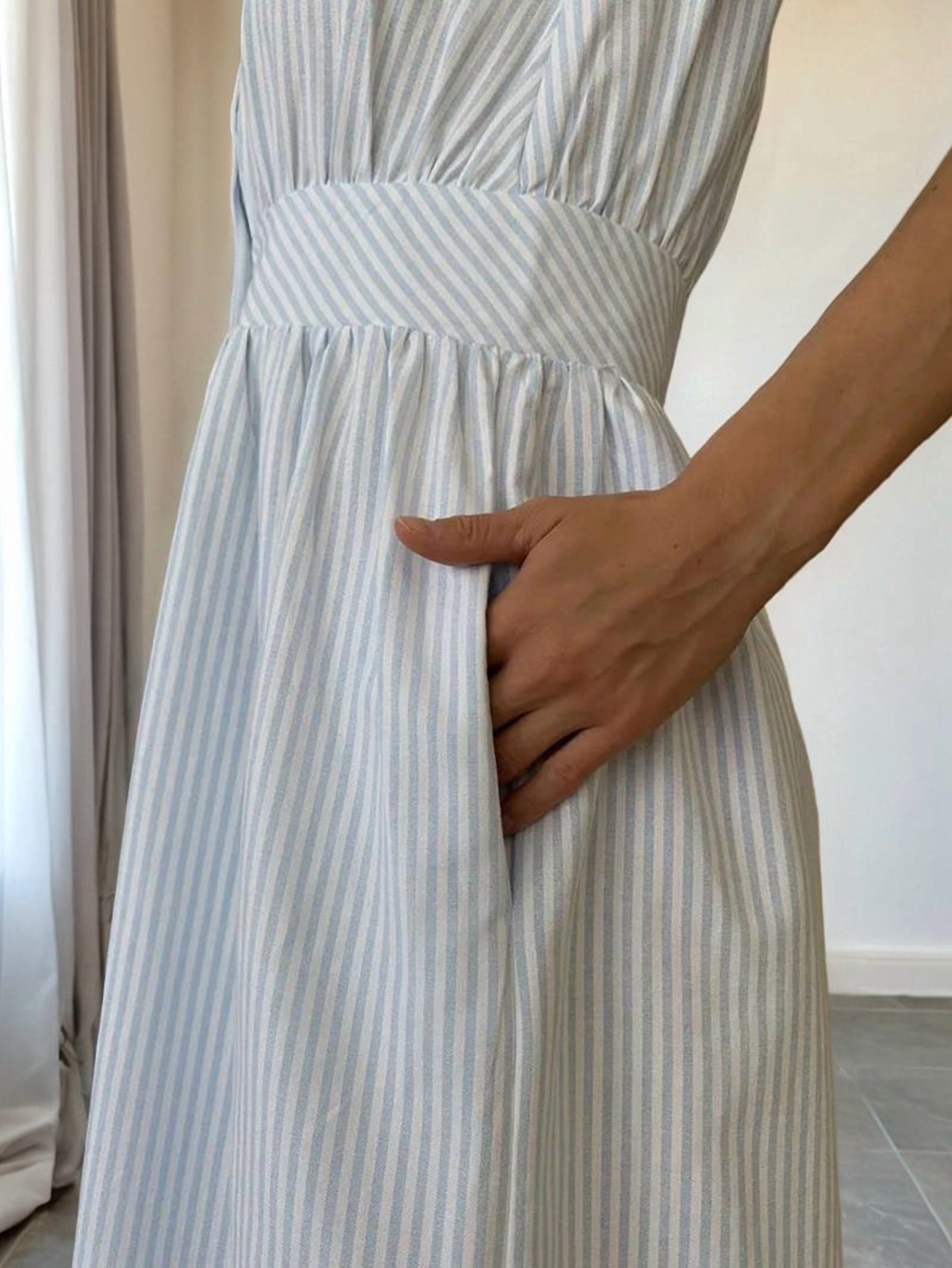 Women's Sleeveless Striped Maxi Shirt Dress in Light Blue (photo 6)