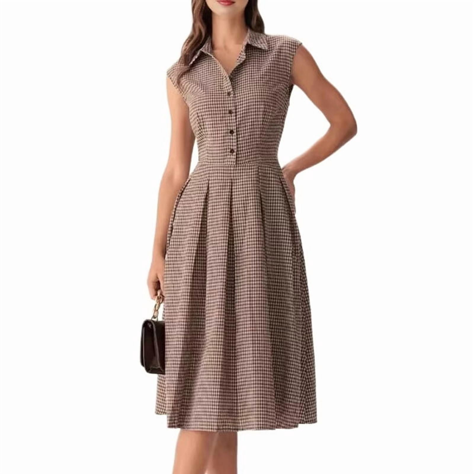 Women's Striped Button Down Midi Shirt Dress in Brown