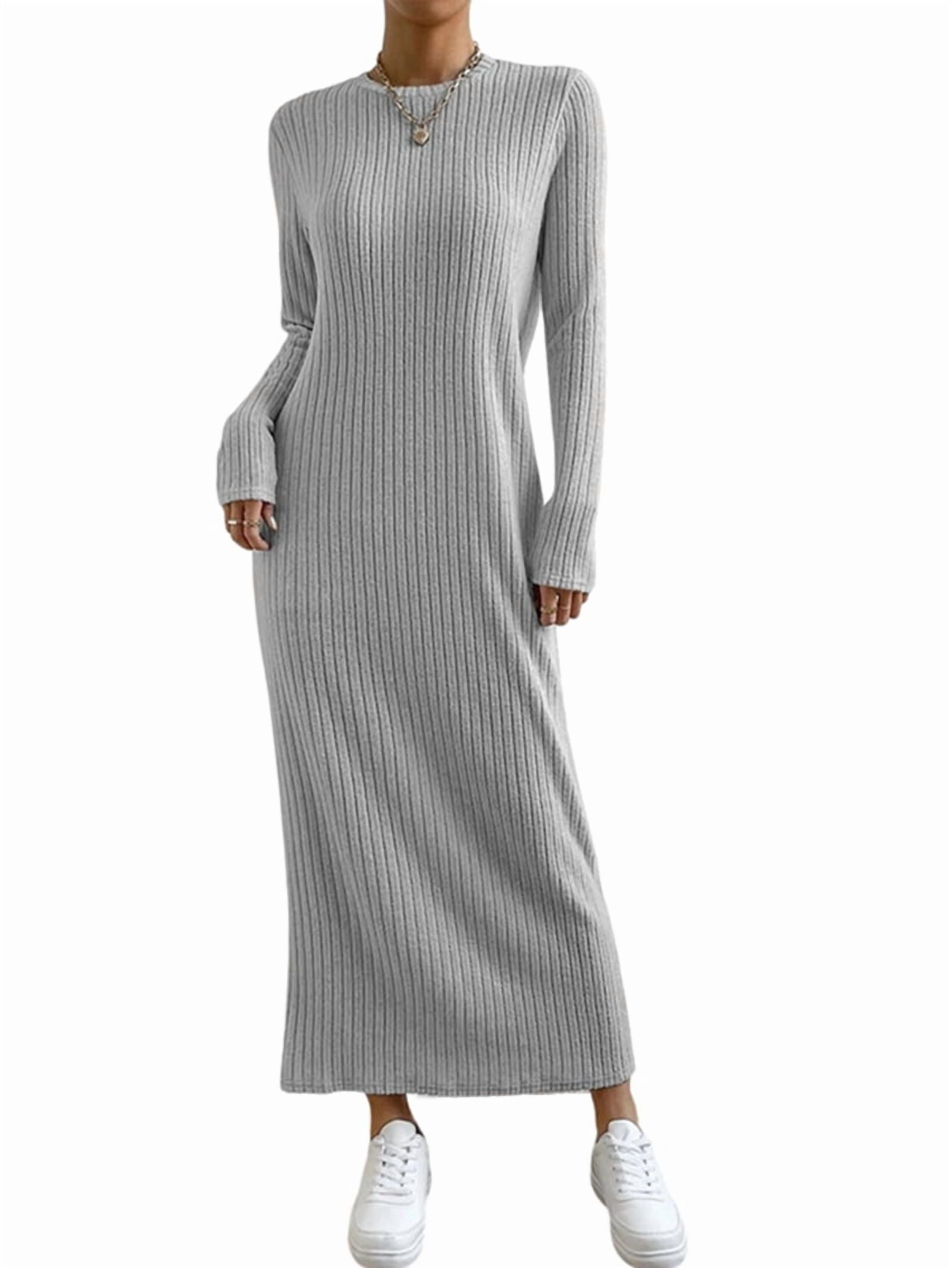 Women's Ribbed Knit Maxi Sweater Dress in Gray (photo 2)