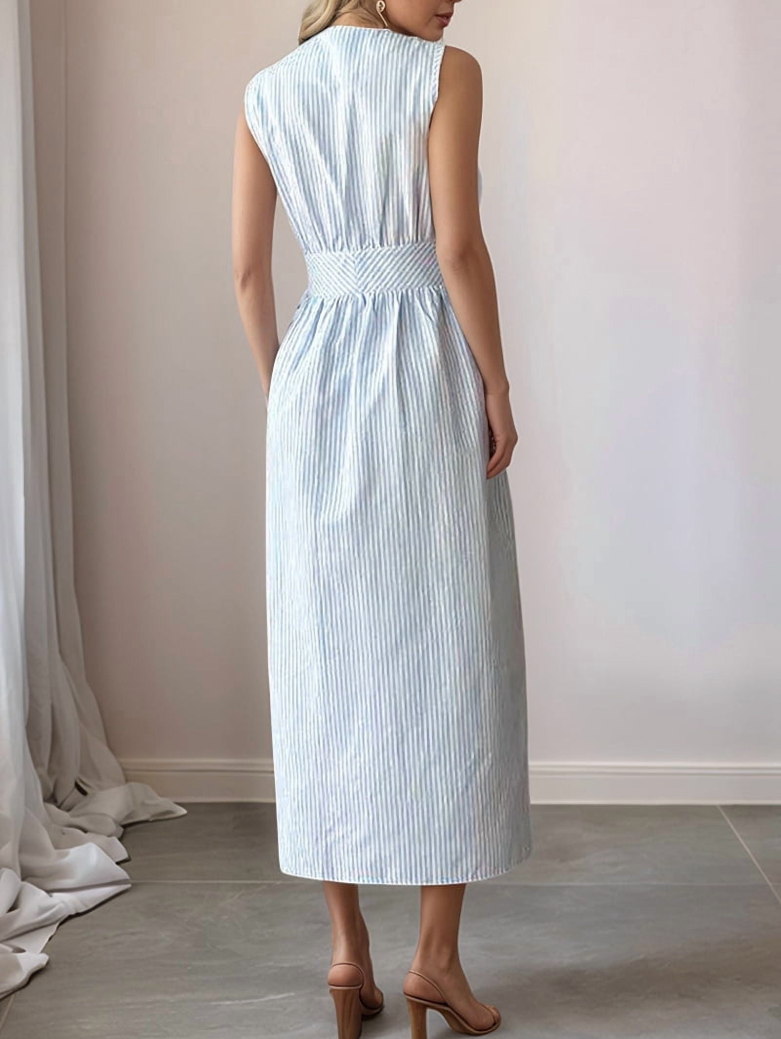 Women's Sleeveless Striped Maxi Shirt Dress in Light Blue (photo 7)