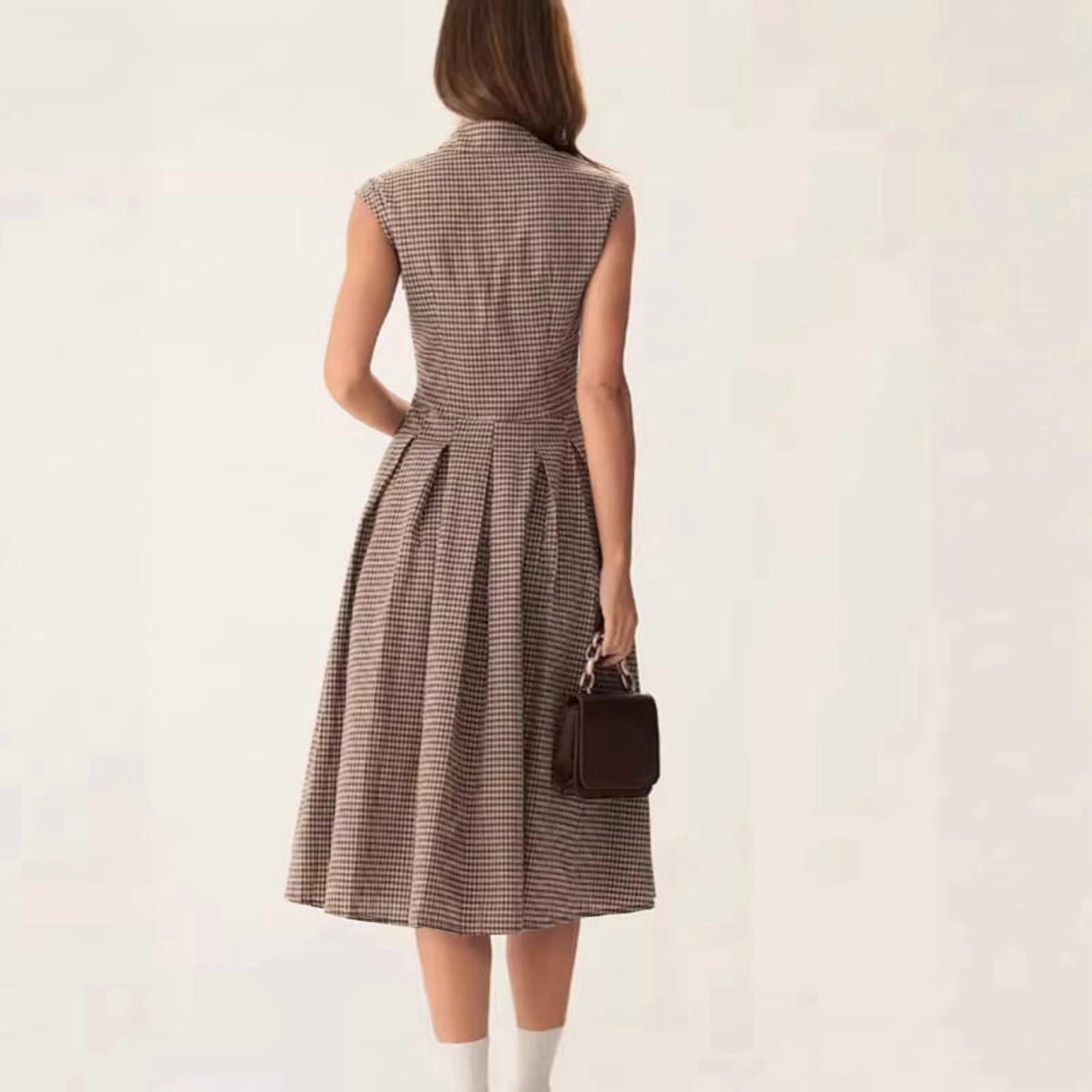Women's Striped Button Down Midi Shirt Dress in Brown (photo 4)