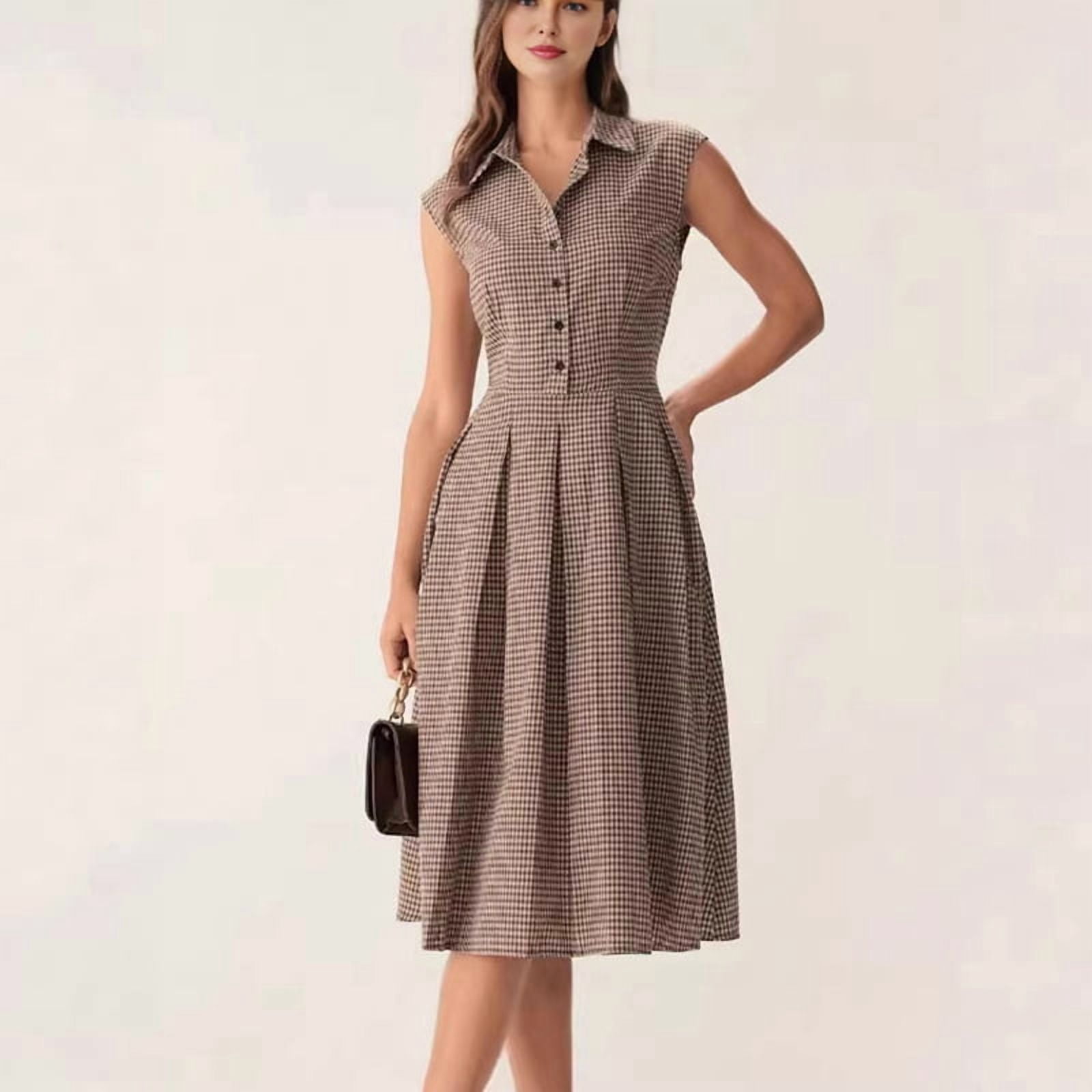 Women's Striped Button Down Midi Shirt Dress in Brown (photo 3)